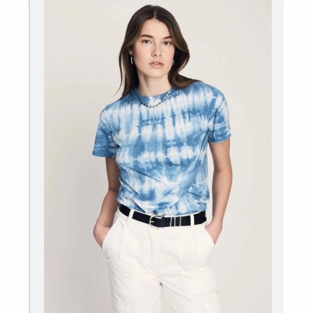 Derek Lam 10 Crosby Teddie Twist Tie Dye T-Shirt Blue White Cotton Tee Large